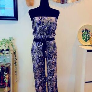 Juicy Couture Metallic Floral Knit Strapless Jumpsuit Bodysuit